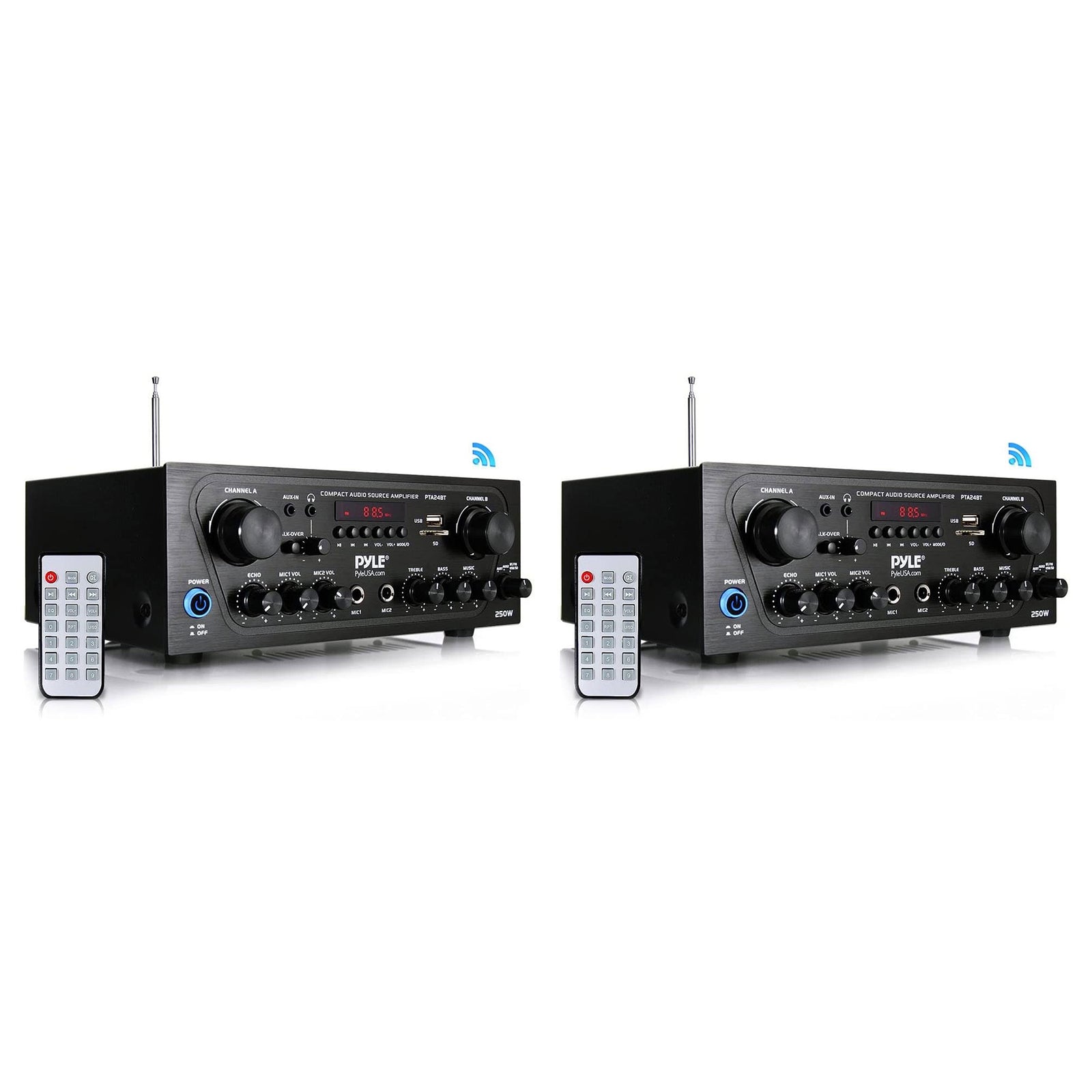 Pyle PTA24BT Bluetooth Home Audio 250W 2 Channel Amp Stereo Receiver (2 Pack) - VMInnovations