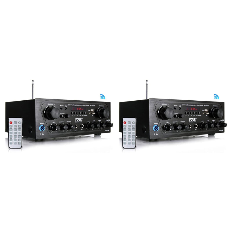 Pyle PTA24BT Bluetooth Home Audio 250W 2 Channel Amp Stereo Receiver (2 Pack)