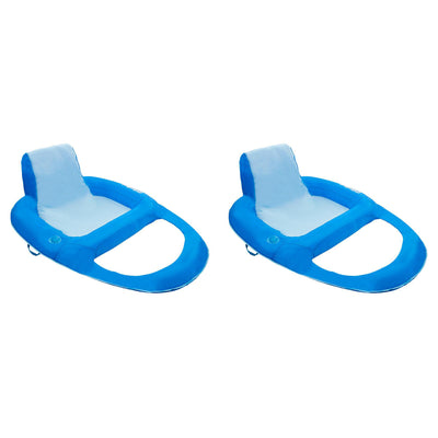 SwimWays Spring Float Recliner XL Inflatable Pool Float Lounger, Blue (2 Pack)