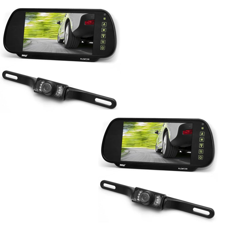 Pyle PLCM7200 7 Inch Rearview Mirror Monitor Night Vision Backup Camera (2 Pack)