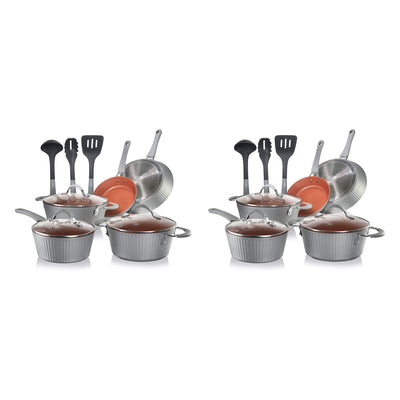 NutriChef Nonstick Cooking Kitchen Cookware Pots and Pans, 11 Piece Set (2 Pack)