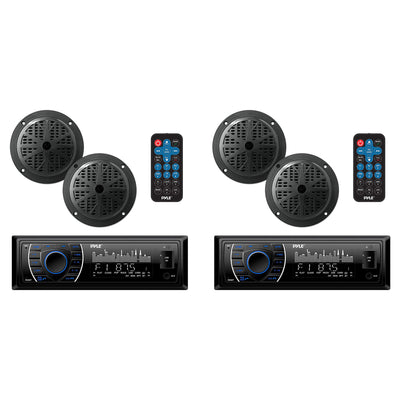 Pyle 5.25 Inch Bluetooth Marine Receiver Stereo & Speaker Kit, Black (2 Pack) - VMInnovations