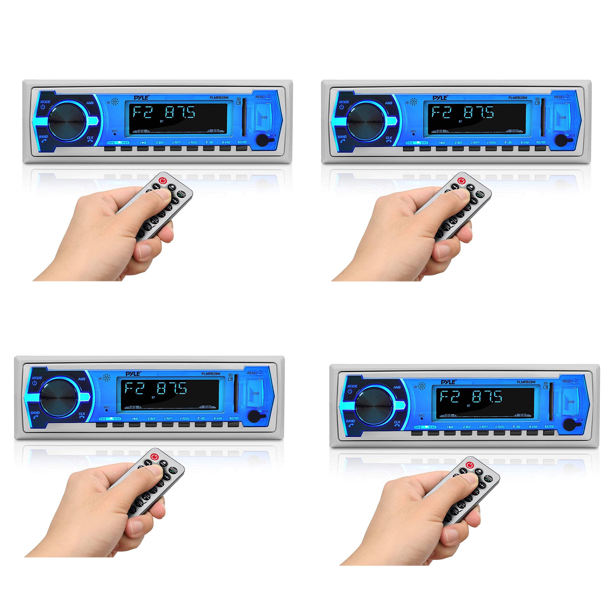 Pyle PLMRB29W Bluetooth Wireless In Dash Marine Stereo Radio Receiver (4 Pack)