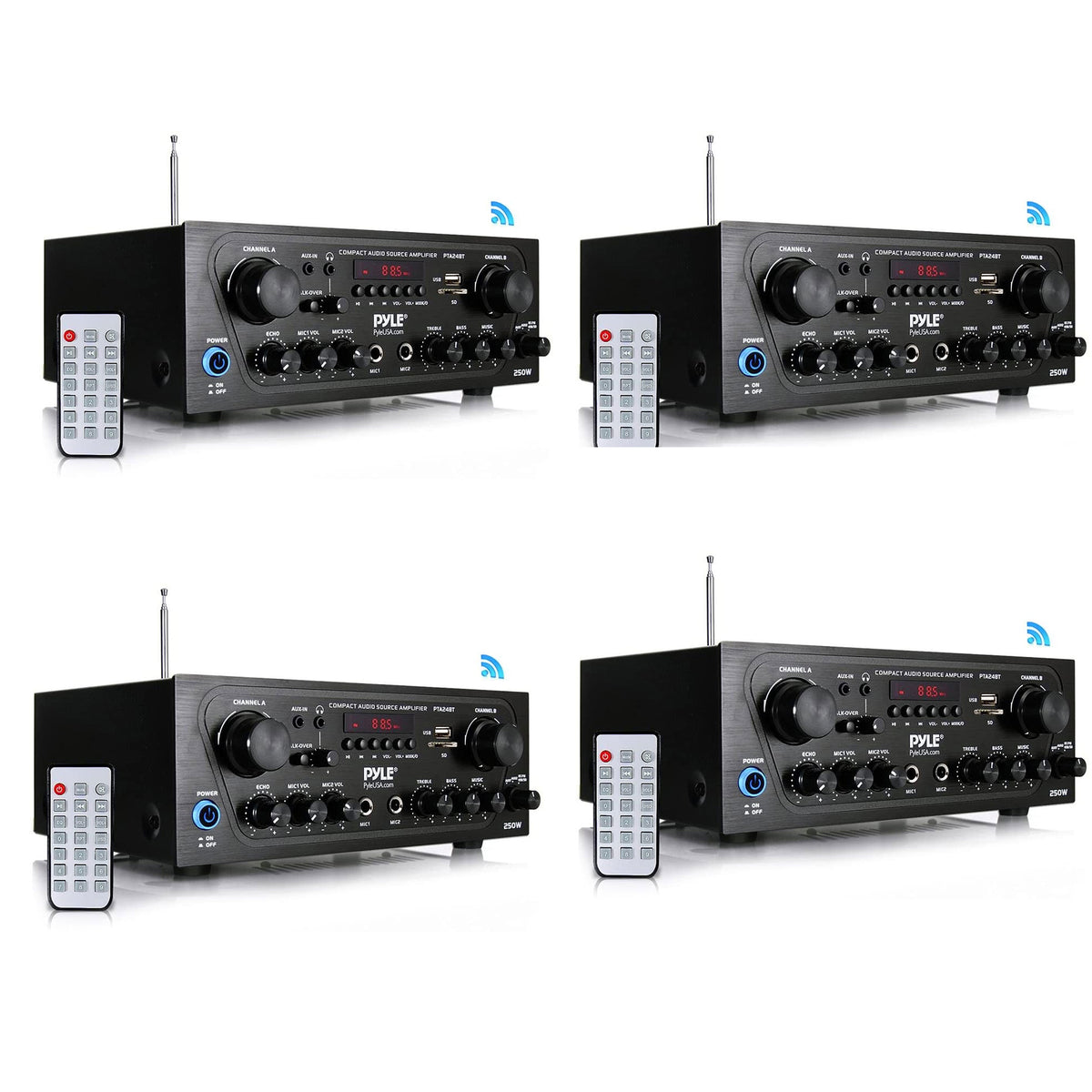 Pyle PTA24BT Bluetooth Home Audio 250W 2 Channel Amp Stereo Receiver (4 Pack)