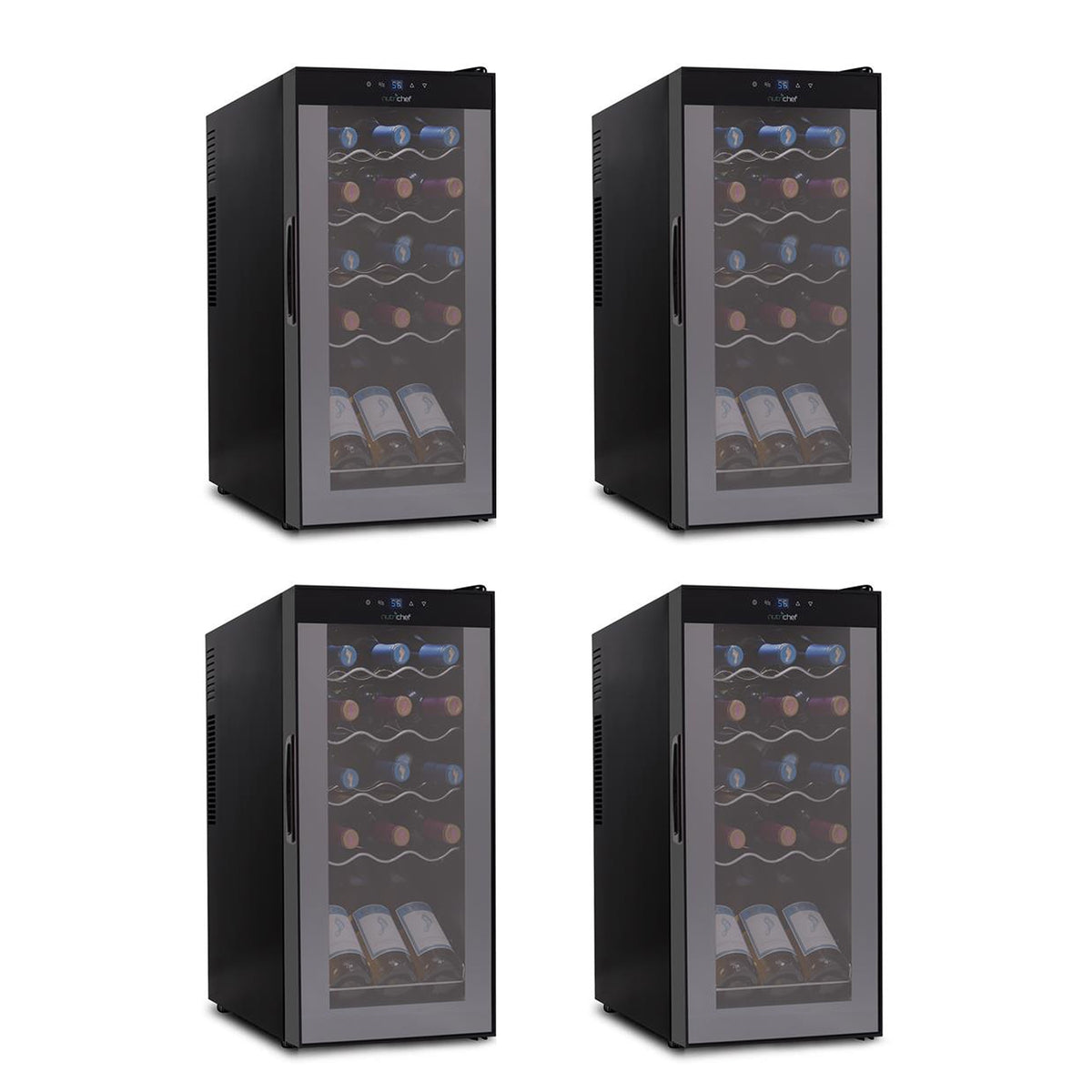 NutriChef Digital Electric 15 Bottle Thermoelectric Wine Chiller Cooler (4 Pack)