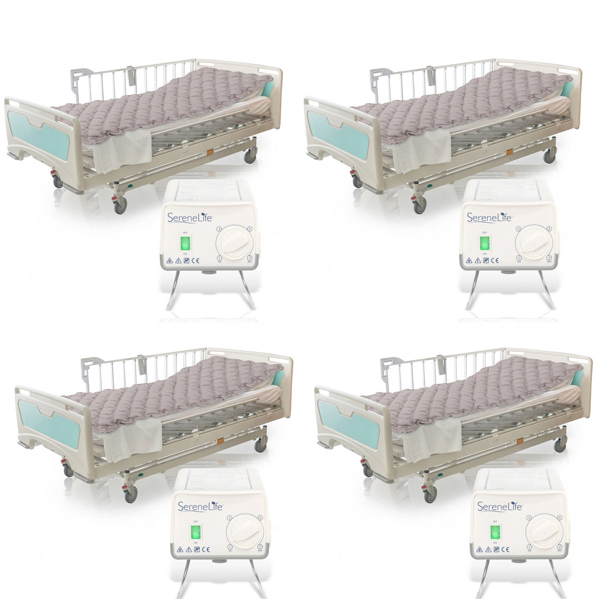 SereneLife Twin Size Inflatable Bed Bubble Pad Air Mattress w/ AC Pump (4 Pack)