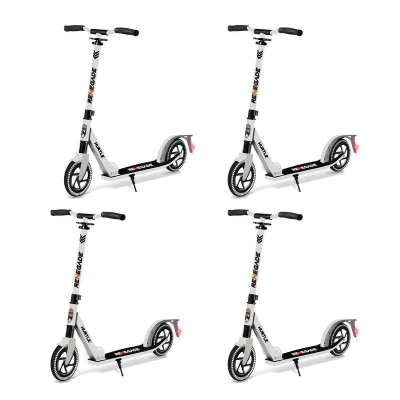 Hurtle Renegade Light Foldable Teen/Adult Commuter Kick Scooter, White (4 Pack)