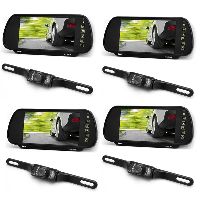 Pyle PLCM7200 7 Inch Rearview Mirror Monitor Night Vision Backup Camera (4 Pack)