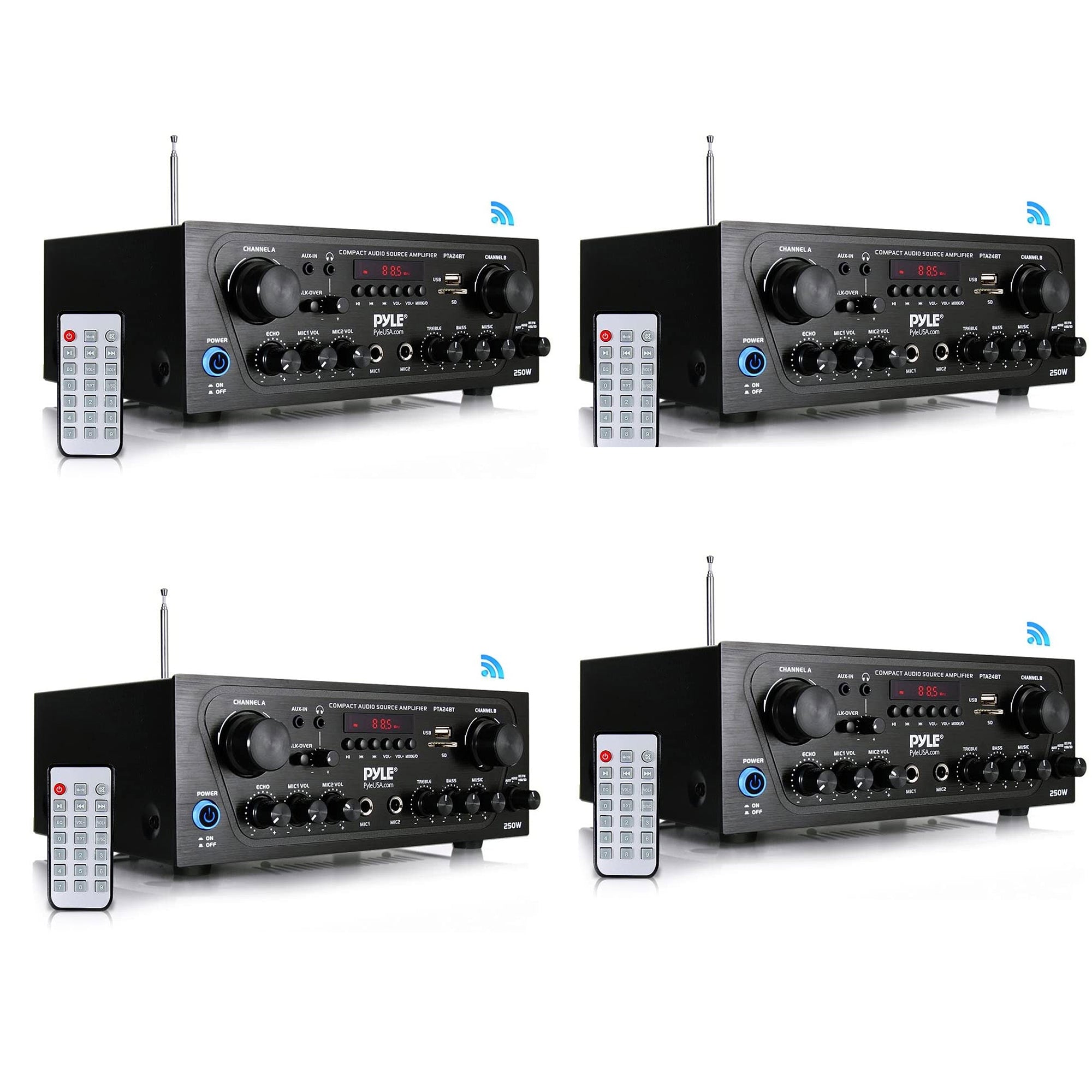 Pyle PTA24BT Bluetooth Home Audio 250W 2 Channel Amp Stereo Receiver (4 Pack) - VMInnovations