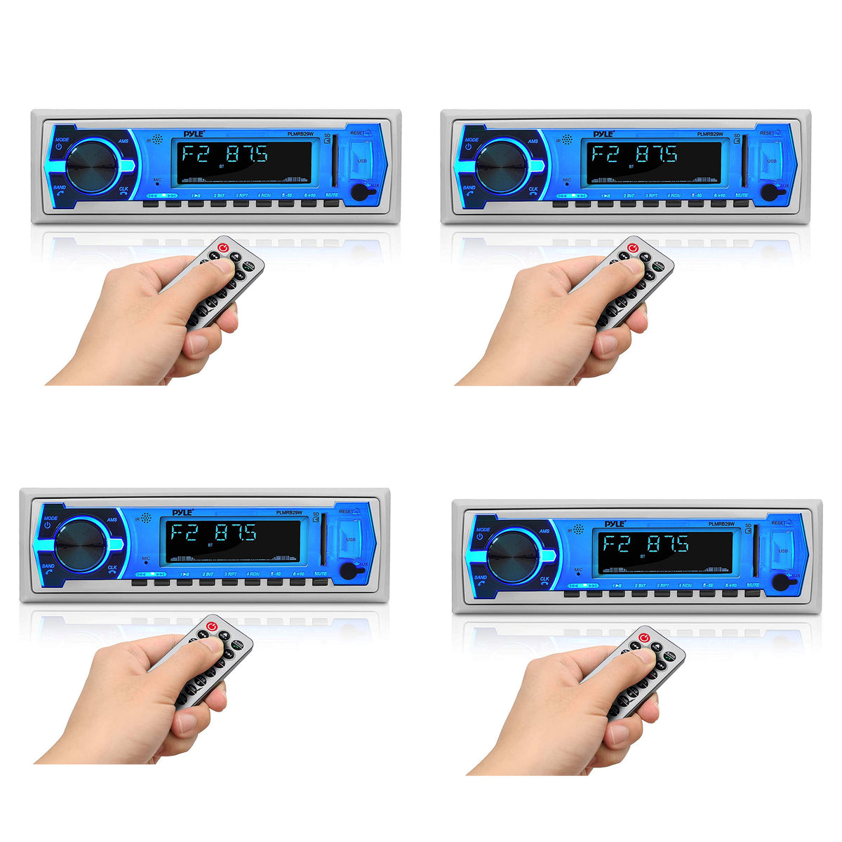 Pyle PLMRB29W Bluetooth Wireless In Dash Marine Stereo Radio Receiver (4 Pack)