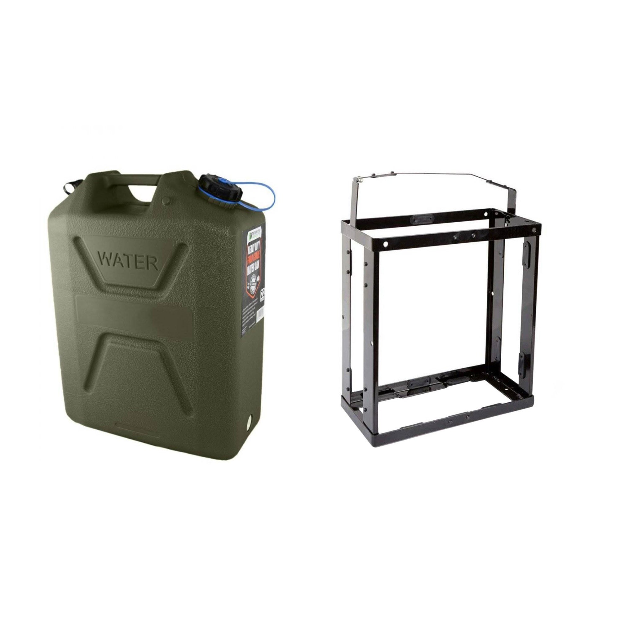 Wavian USA 5 Gal Plastic Water Jug, Green w/ 5 Gal 20L Jerry Can Mounting System - VMInnovations