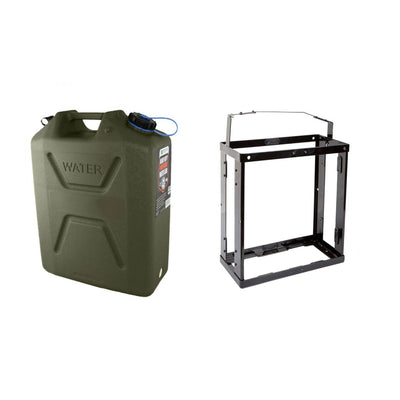 Wavian USA 5 Gal Plastic Water Jug, Green w/ 5 Gal 20L Jerry Can Mounting System - VMInnovations