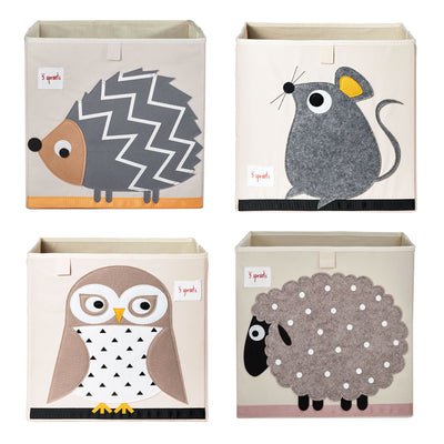 3 Sprouts Children's Storage Toy Bins, Hedgehog, Mouse, Owl, & Sheep (4 Pack)
