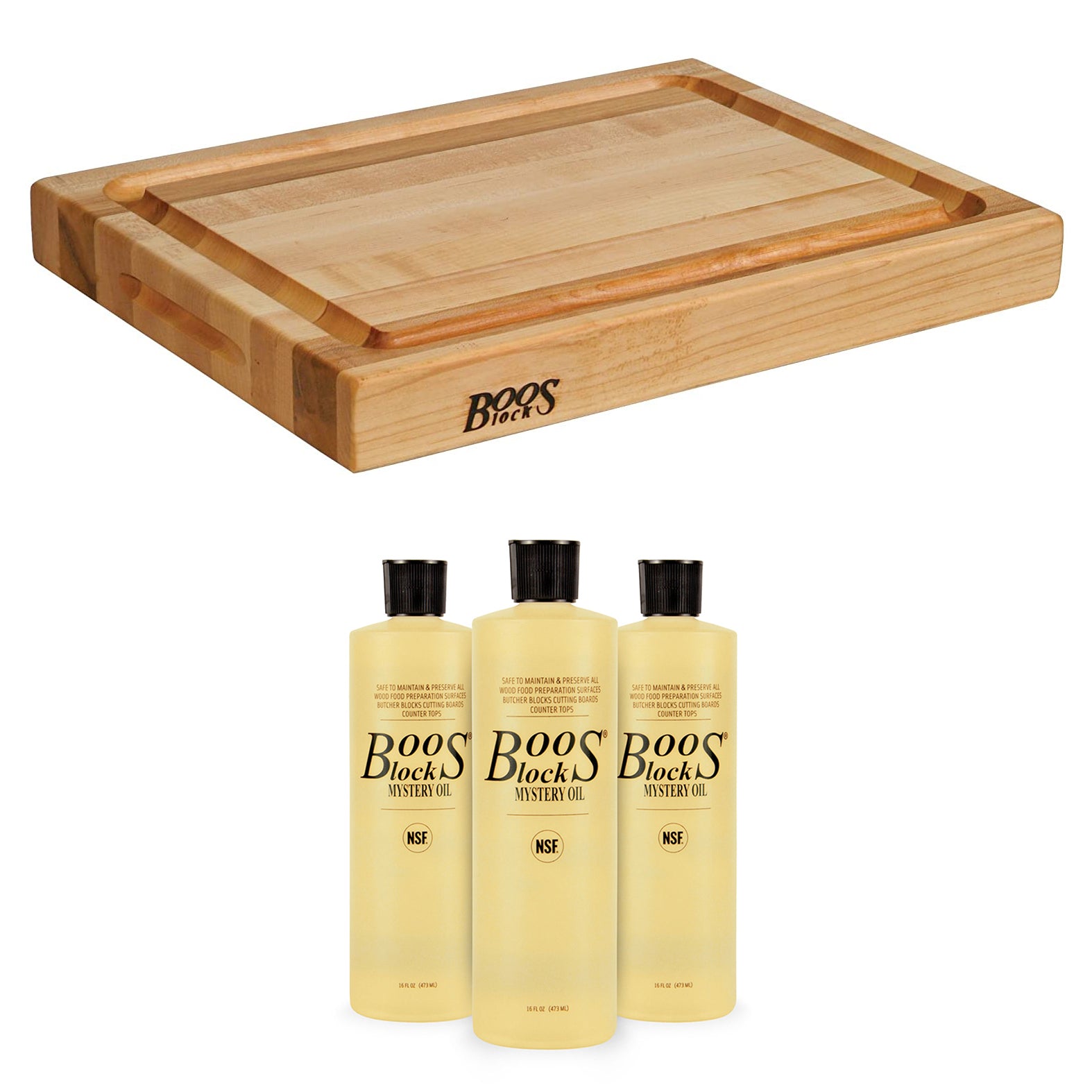 John Boos Reversible 20" Cutting Board w/16oz Mystery Butcher Block Oil (3 Pack) - VMInnovations