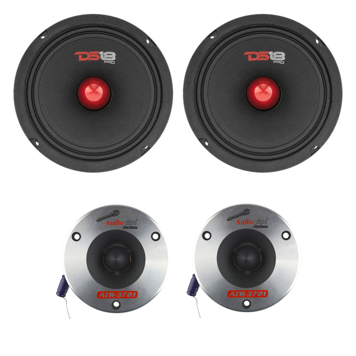 DS18 Pro GM 6.5" 480 Watt Car Speaker (2 Pack) w/Audiopipe 3.75" Bullet Tweeters