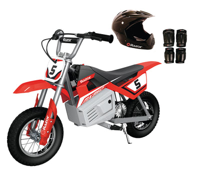 Razor MX350 Dirt Rocket Electric Toy Dirt Bike w/ Helmet, Elbow & Knee Pads, Red