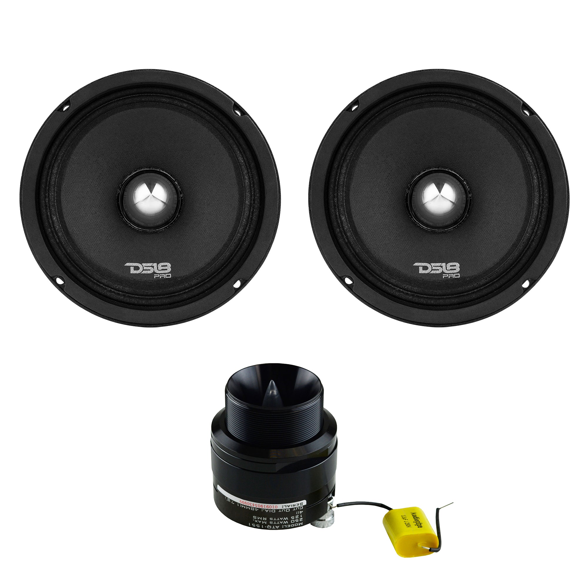 DS18 6.5" 500W Car Speaker (2 Pack) & Audiopipe 1" 250W Car Audio Bullet Tweeter