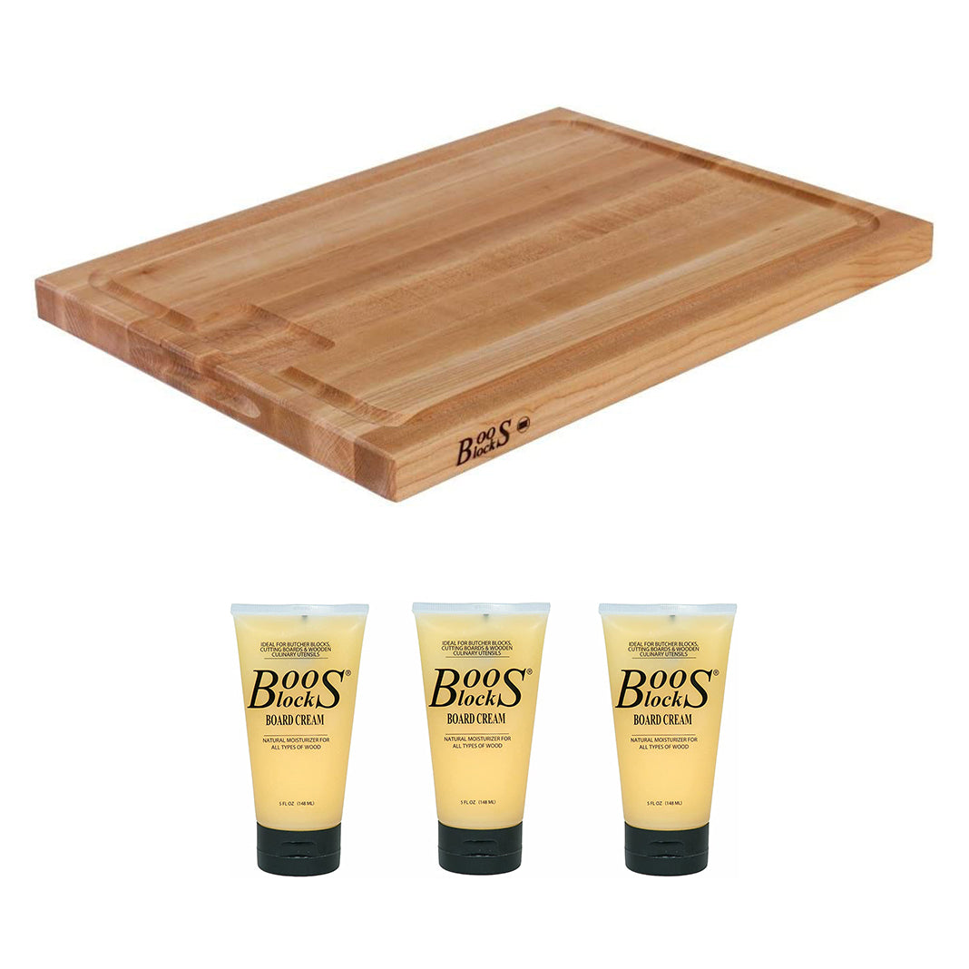 John Boos Cutting Board Bundle with Au Jus Board & Moisture Cream, 5oz (3 Pack)
