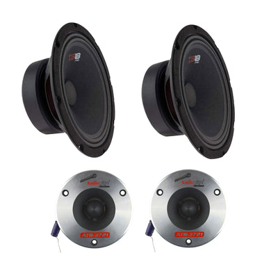 DS18 Pro 6.5" 480W Car Speaker (2 Pack) w/Audiopipe 3.75" 350W Bullet Tweeters