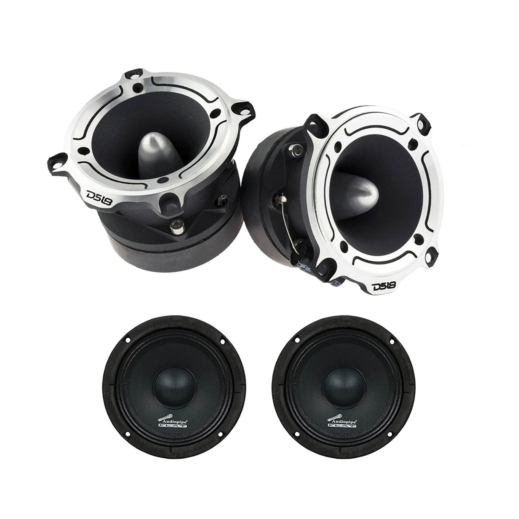 DS18 PRO 1" 350W Bullet Tweeter, Pair w/ Audiopipe 6.5" 250W Speaker (2 Pack)