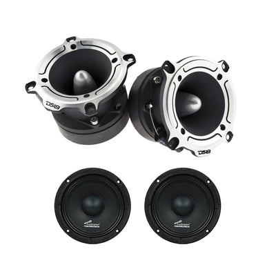 DS18 PRO 1" 350W Bullet Tweeter, Pair w/ Audiopipe 6.5" 250W Speaker (2 Pack)