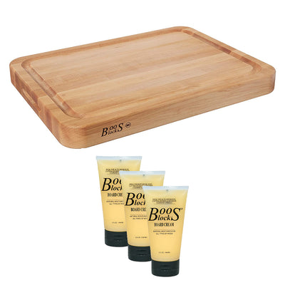 John Boos Reversible 24" Cutting Board with 5oz Butcher Block Cream (3 Pack)