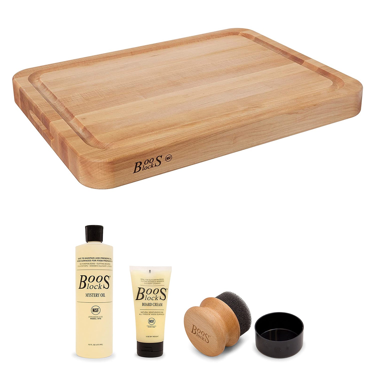 John Boos Maple Wood Reversible 24" Cutting Board with 3 Piece Maintenance Set - VMInnovations