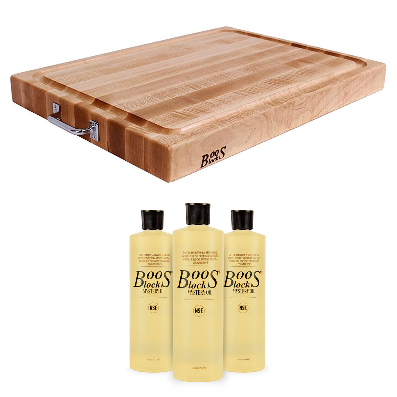 John Boos Block 24 x 18" Reversible Cutting Board w/ Mystery Oil, 16 Oz (3 Pack) - VMInnovations