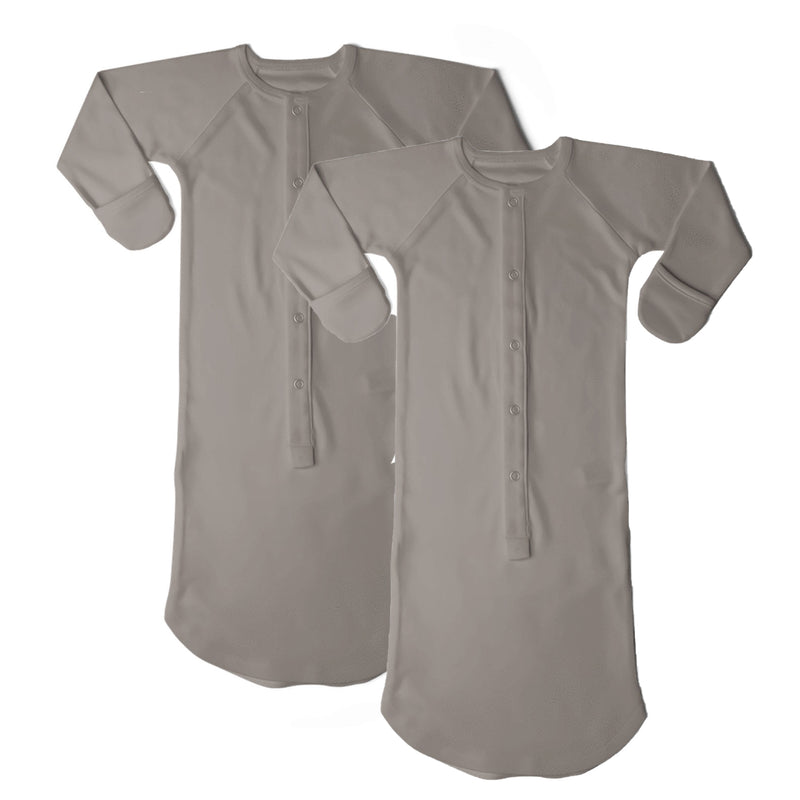 Goumikids Baby Sleep Gown Sleepsack Pajama Clothes, 0-3M & 3-6M Pewter (2 Pair)