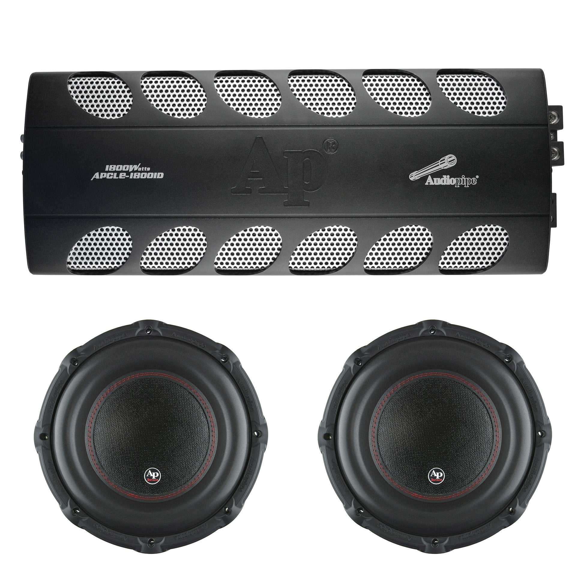 Audiopipe Car Audio Package w/ 1800W Class D Mono Amp and 2 12" 1800W Subwoofers - VMInnovations