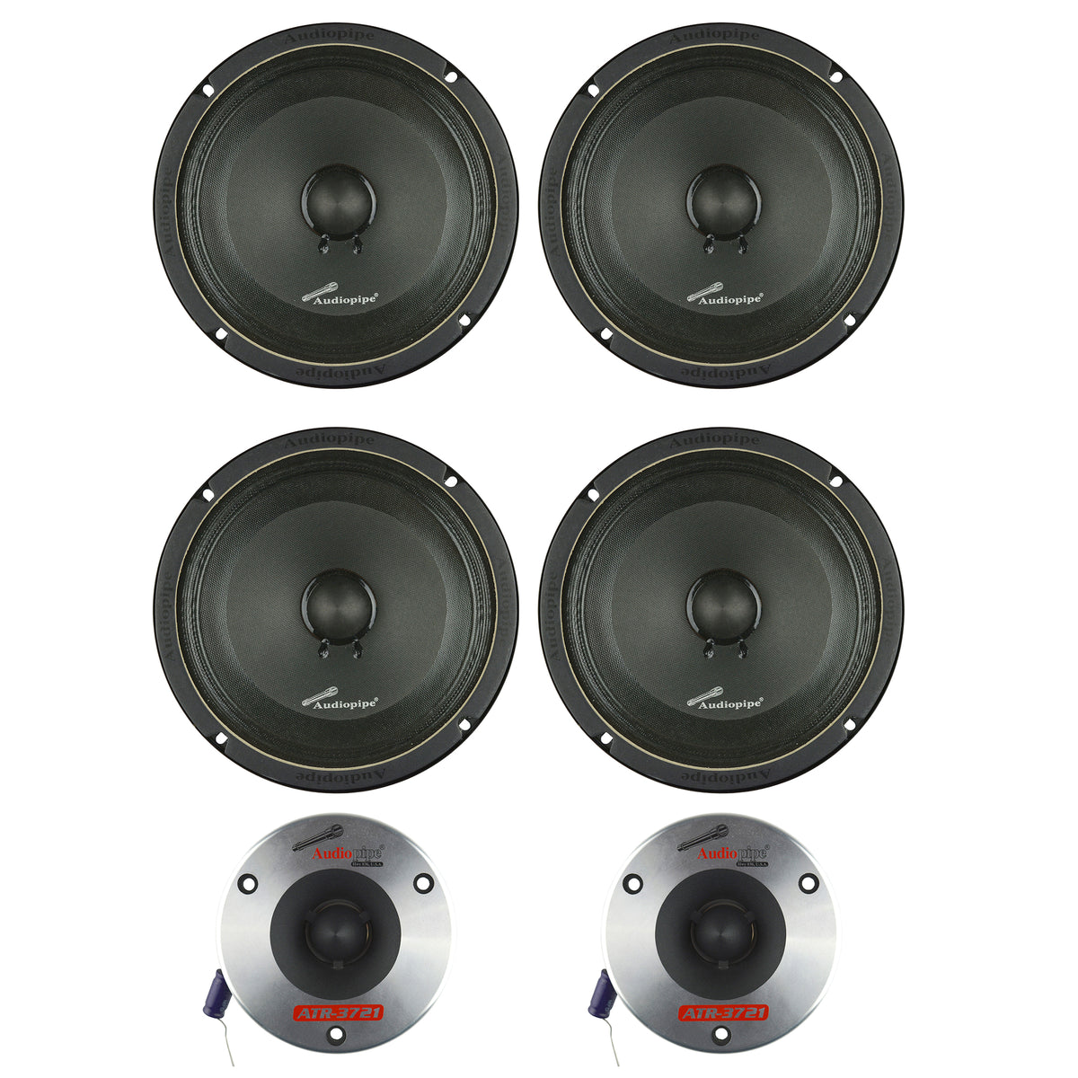 Audiopipe Car Audio Package w/4 8" Midwoofer Speakers & 2 3.75" Titanium Tweeter