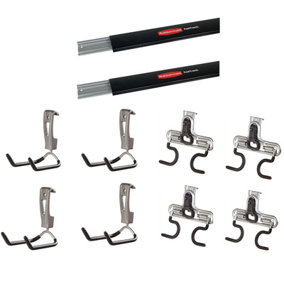 Rubbermaid FastTrack 2 Wall Mount Storage Rail + 4 Utility Hook + 4 S Hook Rack - VMInnovations
