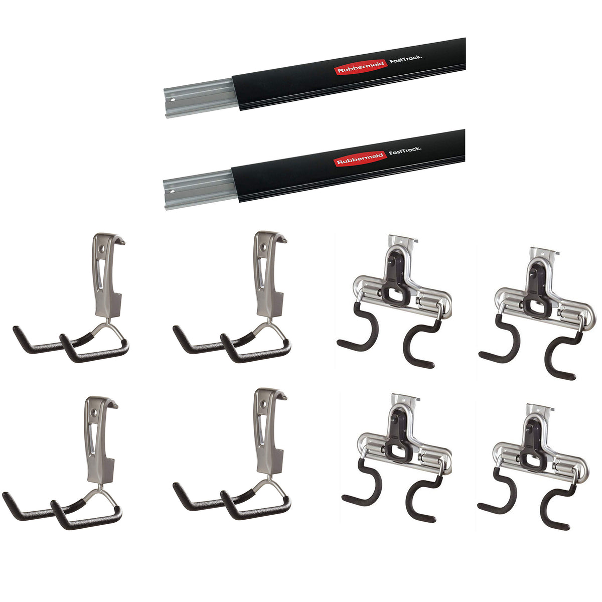 Rubbermaid FastTrack 2 Wall Mount Storage Rail + 4 Utility Hook + 4 S Hook Rack