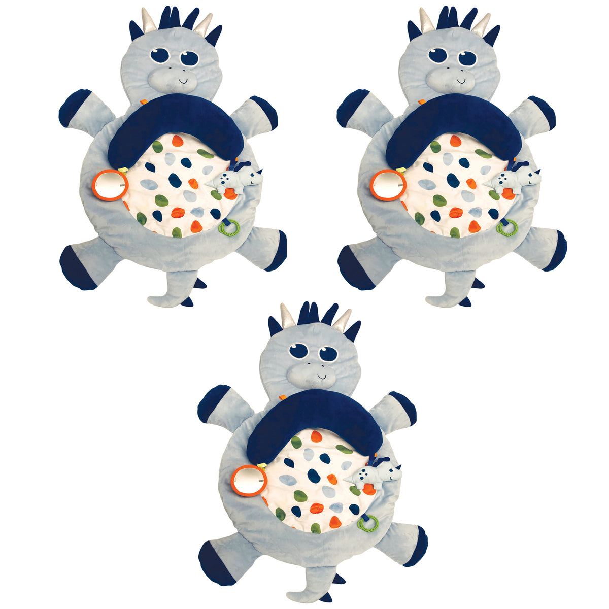 Little Tikes 3 in 1 Infant Tummy Time Plush Pillow Playmat, Blue Dino (3 Pack) - VMInnovations
