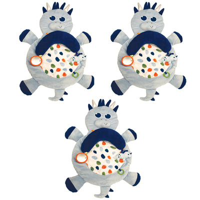 Little Tikes 3 in 1 Infant Tummy Time Plush Pillow Playmat, Blue Dino (3 Pack) - VMInnovations