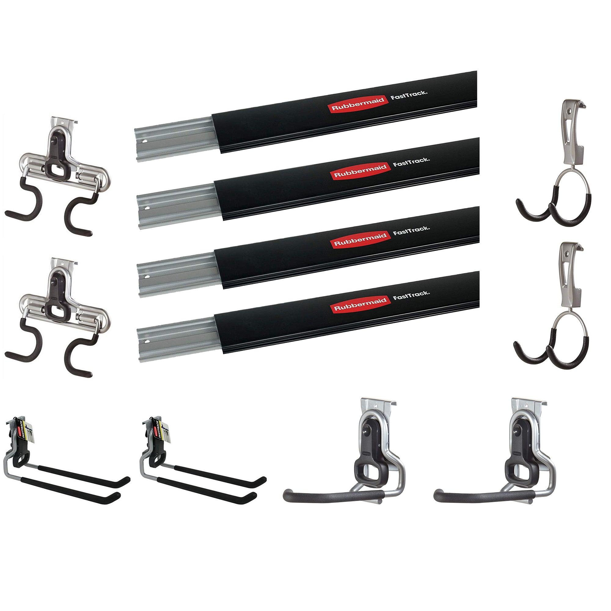 Rubbermaid 4 FastTrack Wall Mounted Storage Rails and Versatile Hook Assortment