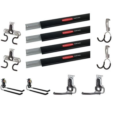 Rubbermaid 4 FastTrack Wall Mounted Storage Rails and Versatile Hook Assortment