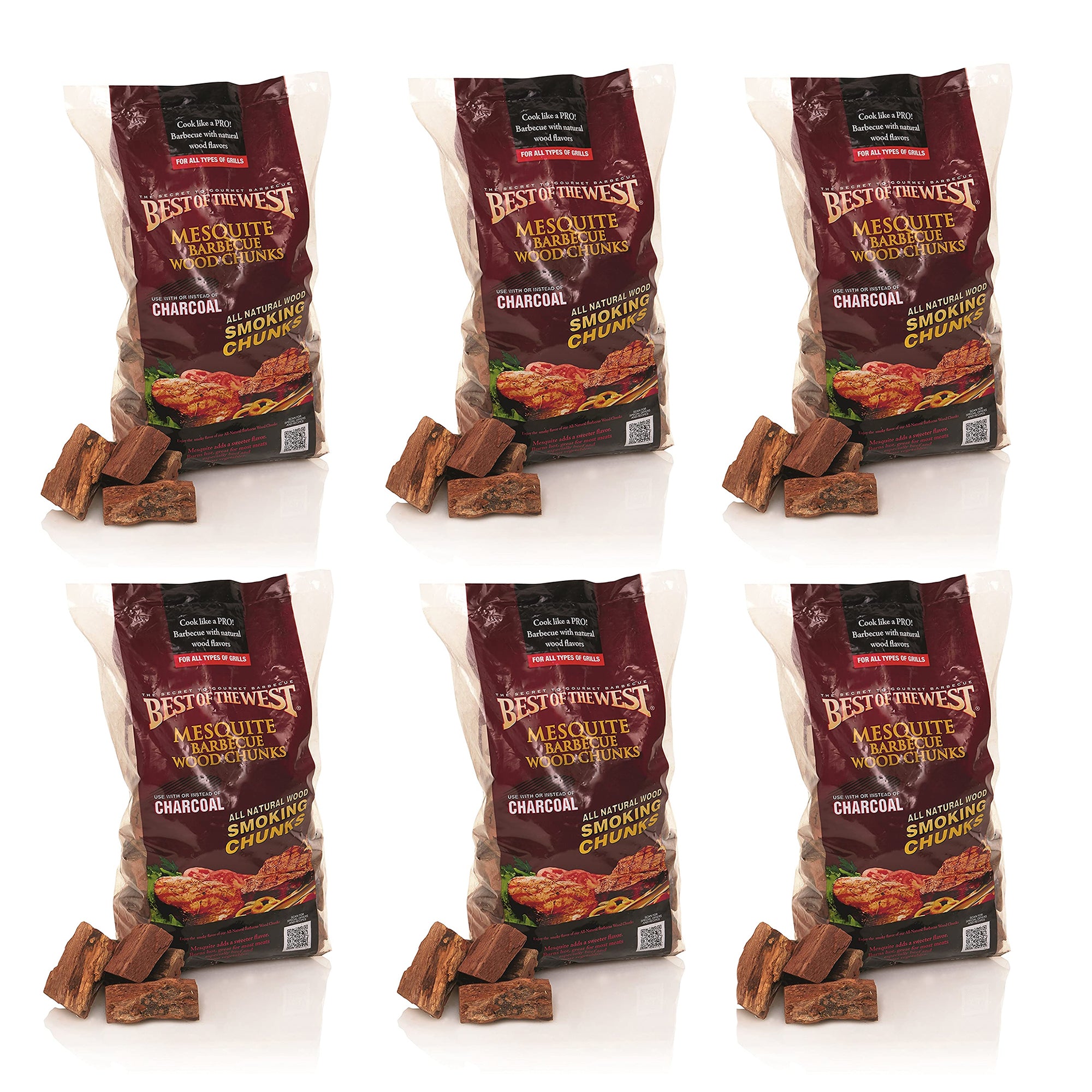 Best of the West Mesquite BBQ Smoking Wood Chunks for Grilling, 8 Lbs (6 Pack)