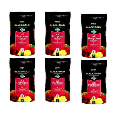 SunGro Black Gold All Purpose Natural Potting Soil Fertilizer Mix, 16Qt (6 Pack)