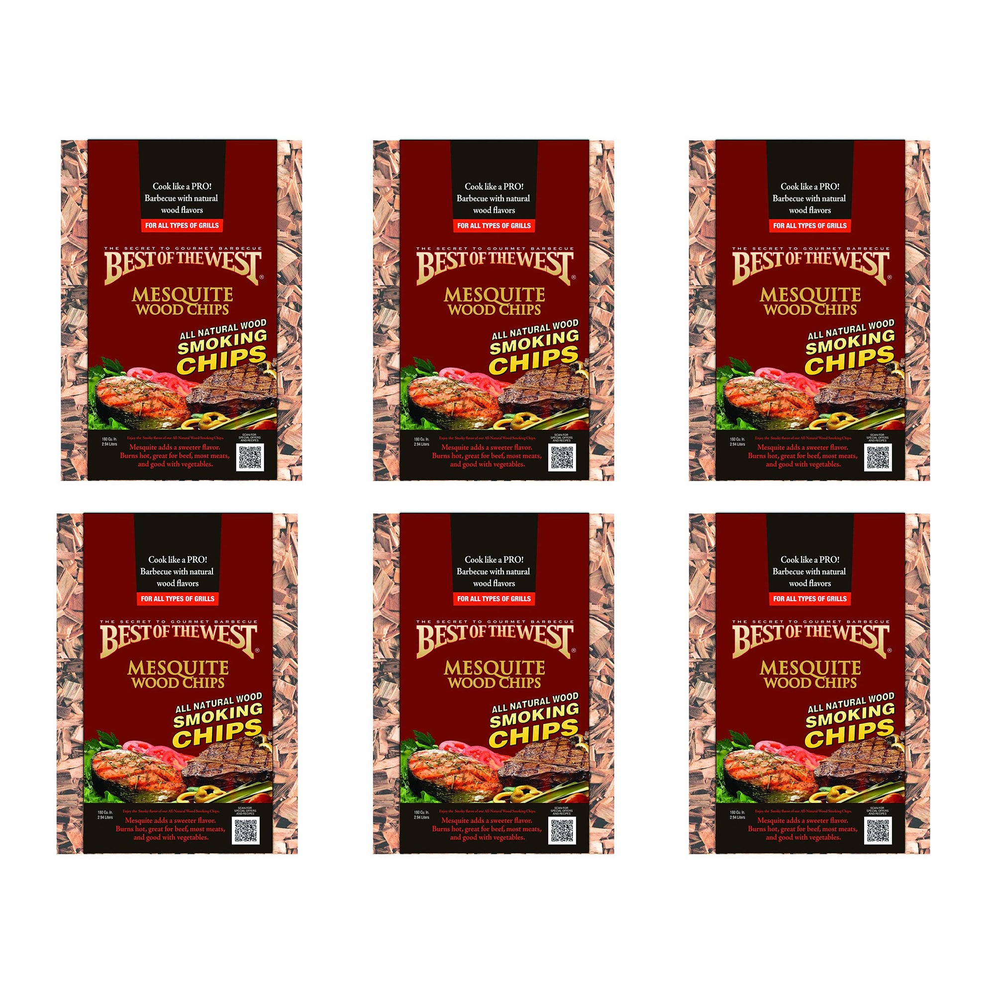 Best of the West Natural BBQ Mesquite Wood Smoking Chips, 180 Cu Inches (6 Pack)