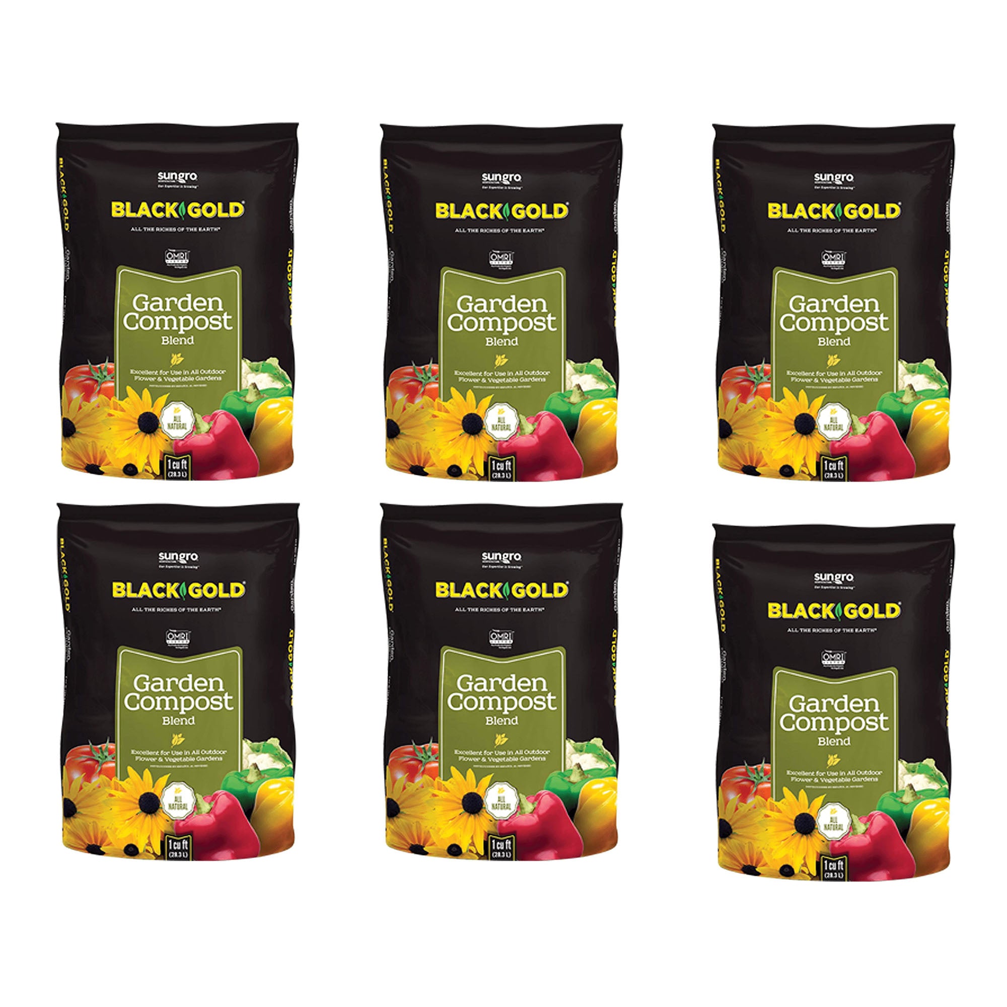 SunGro Black Gold Natural Organic Garden Compost Potting Mix, 1 Cu Ft (6 Pack) - VMInnovations