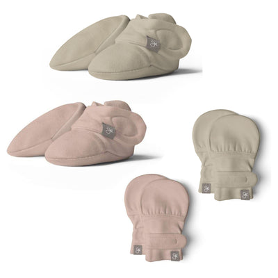 Goumikids Stay On Organic Infant Boot & Hand Mitt Baby Bundle, 3-6M Rose/Soybean - VMInnovations