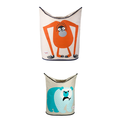 3 Sprouts Baby Laundry Hamper Storage Basket, Orangutan and Polar Bear (2 Pack)