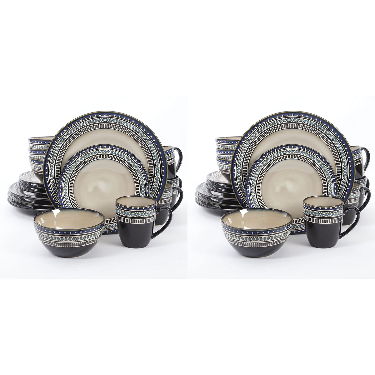 Gibson Elite Magello Glazed Stoneware 16 Pc Dinnerware Set, Blue/Brown (2 Pack)
