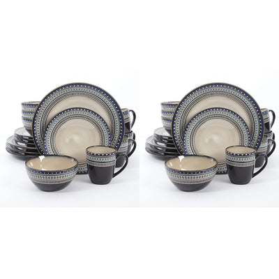 Gibson Elite Magello Glazed Stoneware 16 Pc Dinnerware Set, Blue/Brown (2 Pack)