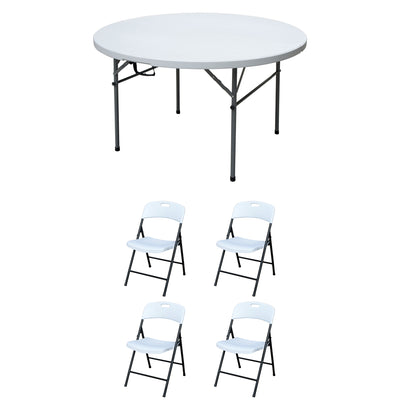 Plastic Development Group 4' Folding Banquet Table & 4 Outdoor Folding Chairs - VMInnovations