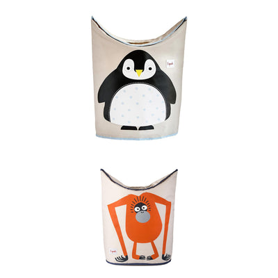 3 Sprouts Baby Laundry Hamper Storage Basket Bin, Penguin & Orangutan (2 Pack)