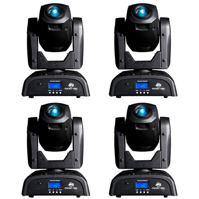ADJ POCKET PRO 25W LED Mini Compact Spot Moving Head Light w/ 7 Colors (4 Pack)