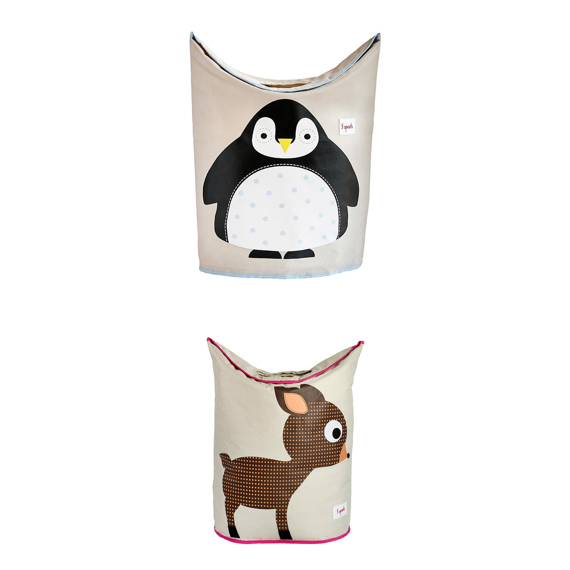 3 Sprouts Baby Laundry Hamper Storage Basket Organizer, Penguin & Deer (2 Pack)