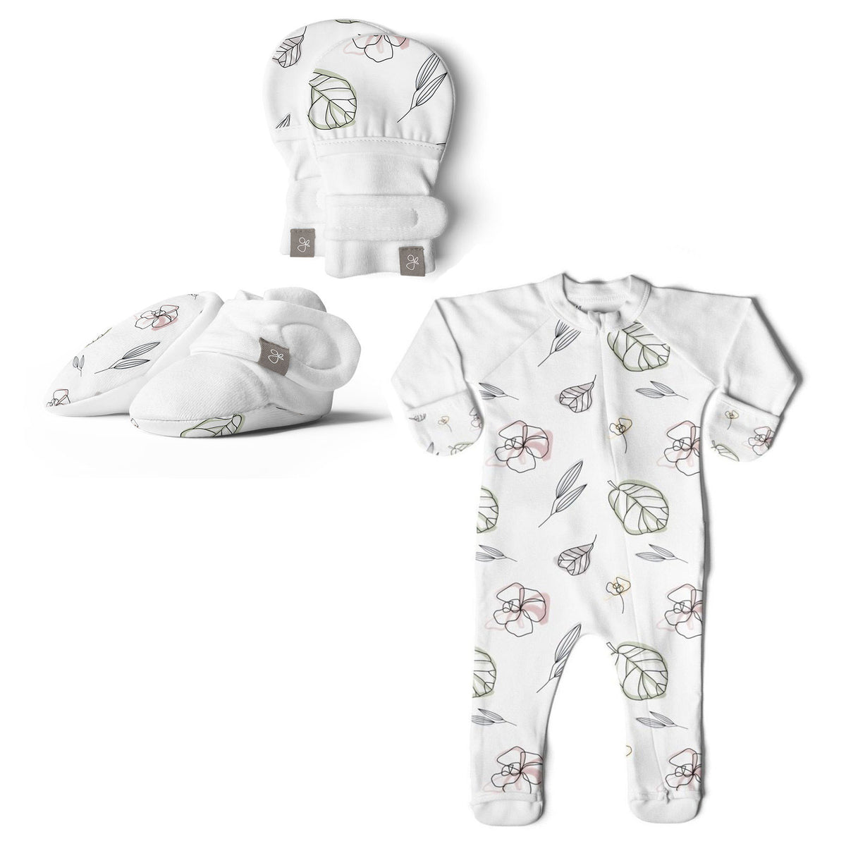 Goumikids Soft Organic Baby Footie Pajamas, Mitts, & Bootie Bundle, 0-3M Floral - VMInnovations